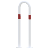 Barrier bracket | as e-charging station protection | to be fixed by plugs, | total width: 300mm, total height: 1000mm | hot-dip galvanized and white powder-coated with 3 red reflective strips foil type RA1/A